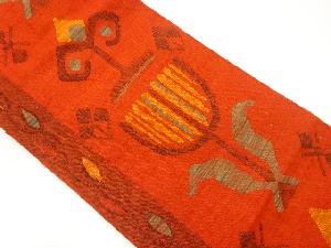 手織り真綿紬抽象花模様織出し名古屋帯